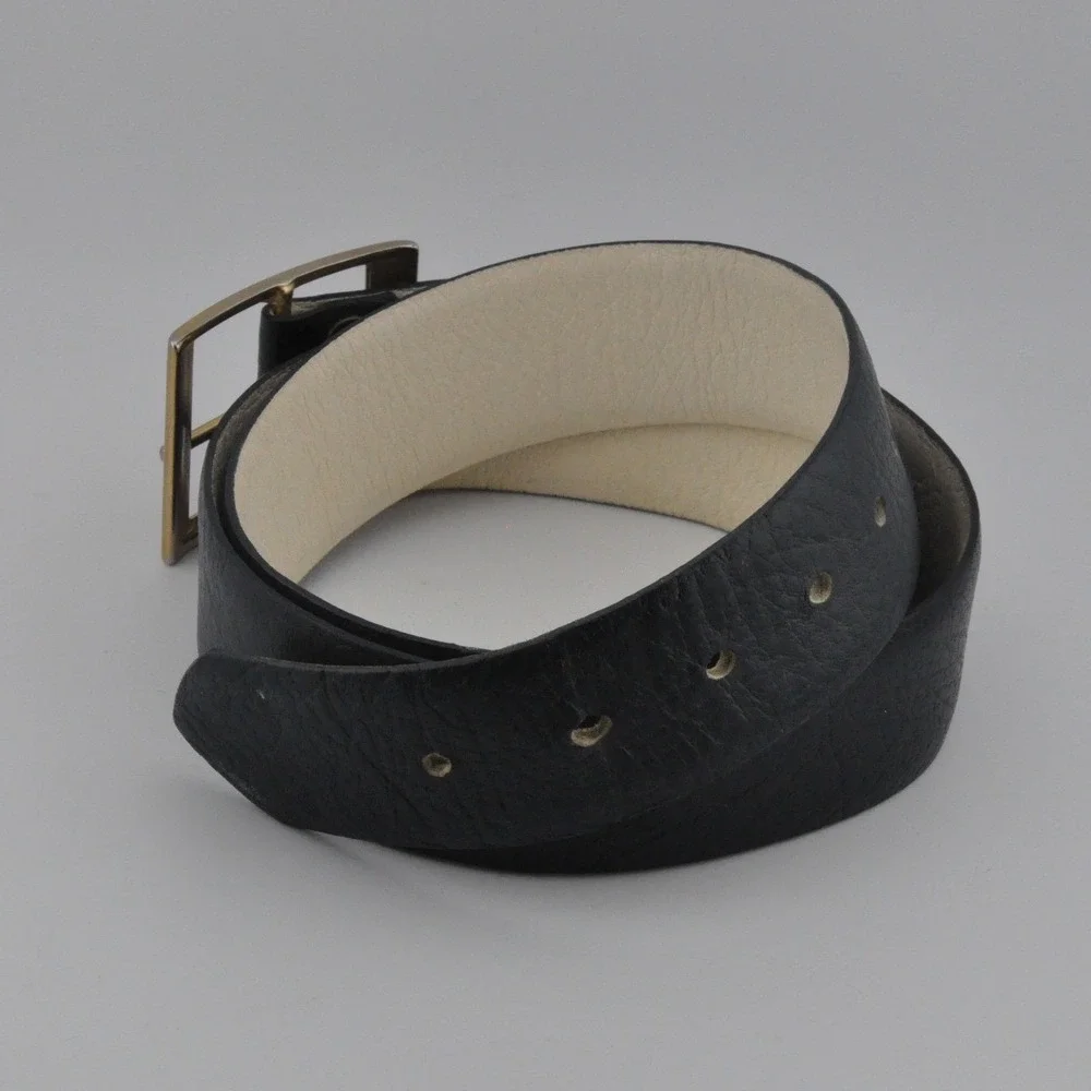 Leather Belt 38 Black Good Gold Buckle Wide Contrast Lining 9007867‎